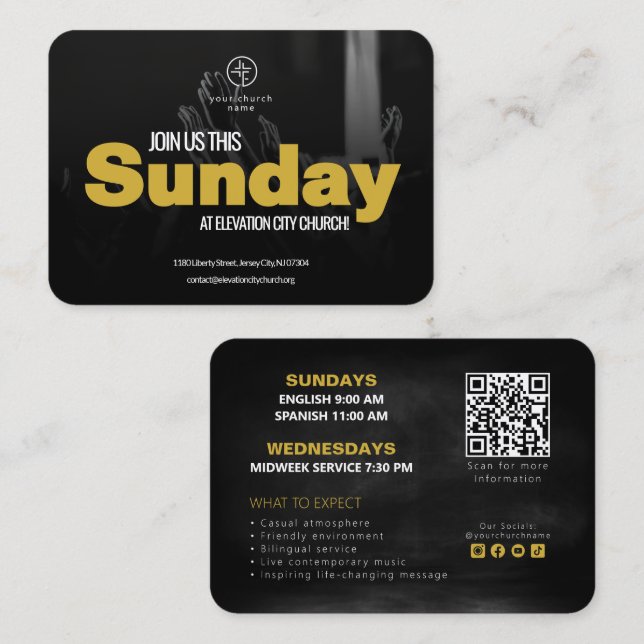 Cartão De Contato Join Us Church Invitation Calling Card Template (Frente/Verso)