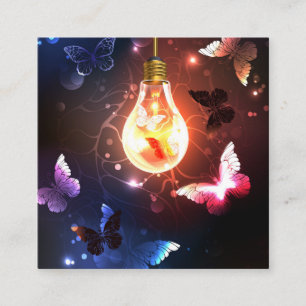 Cartão De Contato Lâmpada Brilhante com Borboletas Noturnas