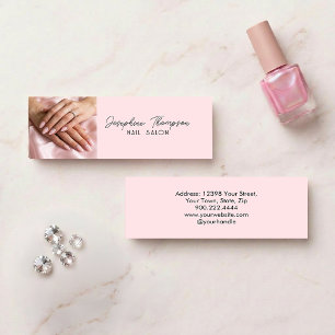 Cartão De Contato Layout de Foto de Salão de Unhas Rosa Mini Blush