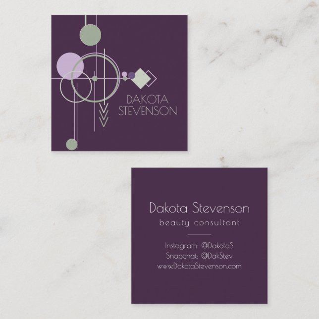 Cartão De Contato Linhagem de tatuagens | Abstrato verde roxo boêmic (Frente/Verso)