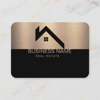 Cartão De Contato Logotipo de Casa Moderna de Imóveis Preto e Dourad