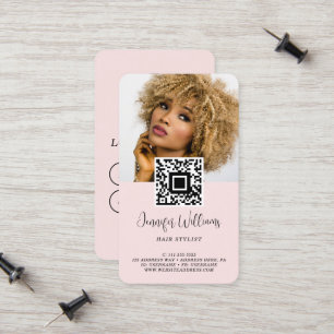 Cartão De Contato Logotipo de Foto de Código QR Moderno Rosa Bege de