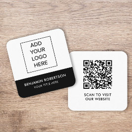 Cartão De Contato Logotipo Personalizado Código QR Preto e Branco Mo