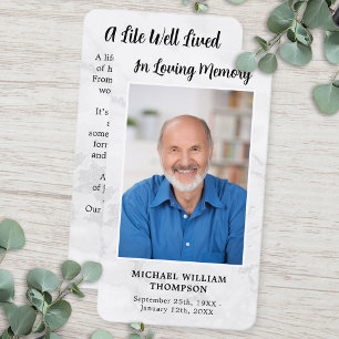 Cartão De Contato Memorial Funeral Prayer Card Foto Simples Marble