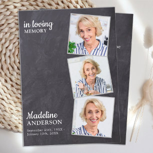 Cartão De Contato Memorial Funeral Prayer Card Rustic 3 Photo Slate