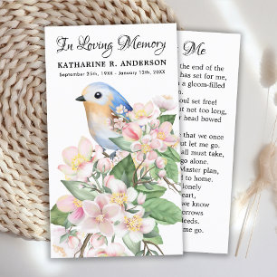 Cartão De Contato Memorial Poem Funeral Prayer Card Bird Floral