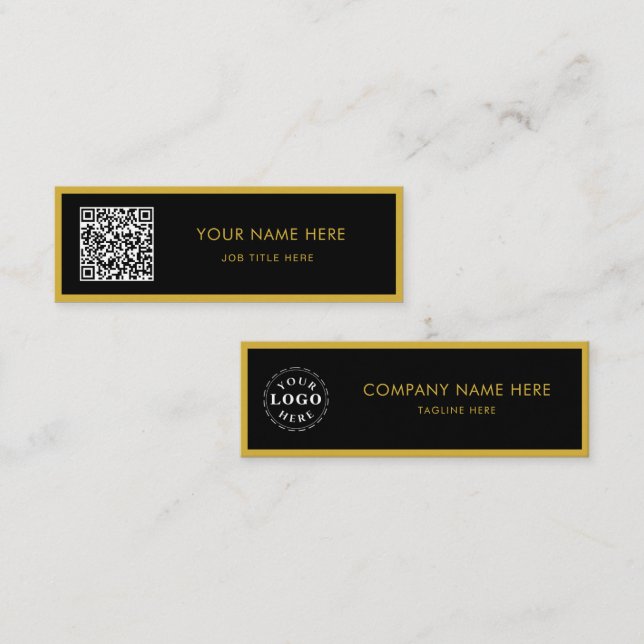 Cartão De Contato Minimalista M Dourado Preto Script QR Branco (Frente/Verso)