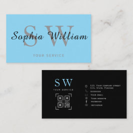 Cartão De Contato monograma azul e preto mínimo Negócios modernos
