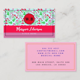 Cartão De Contato Monograma Floral Rosa Personalizado