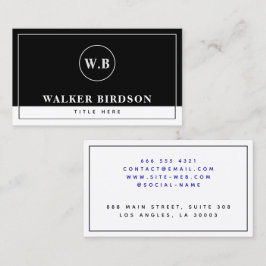 Cartão De Contato Monograma preto e branco moderno