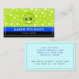 Cartão De Contato Monograma Verde Preto Azul Elegante Inicial