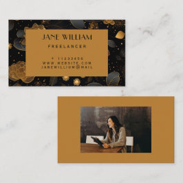Cartão De Contato Mulheres freelancer de fotos florais ouros e preta