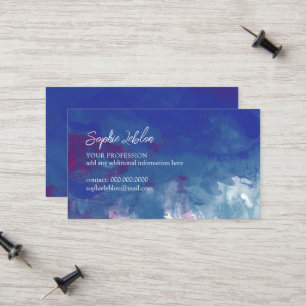 Cartão De Contato Nome de Fonte de Script Moderno Azul Aquarela