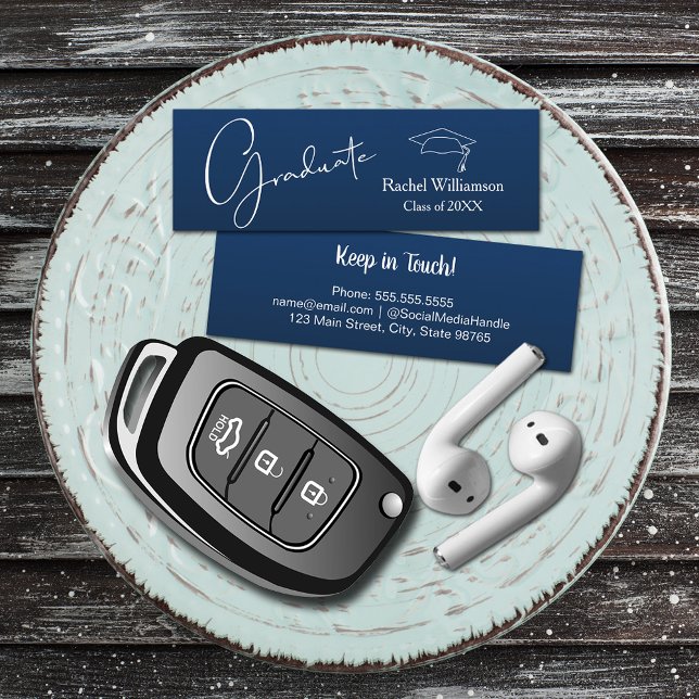 Cartão De Contato Nome de Graduação Marinho Azul (Small navy blue Graduation Calling Cards are 3" x 1", hand out to friends keep in touch)