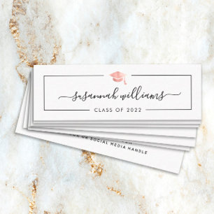 Cartão De Contato Nome de Graduação Placa Script Modern Rosa Boné Do