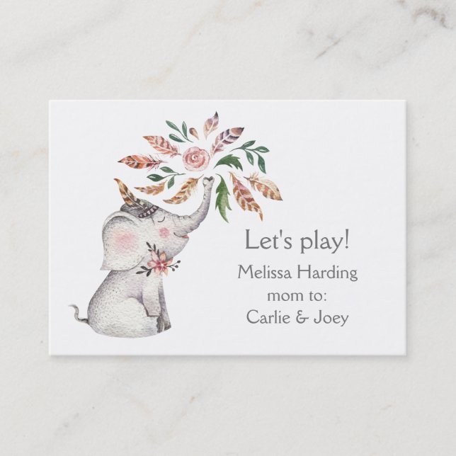Cartão De Contato O elefante da aguarela de Boho floresce mamã a (Frente)