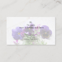 Cartão De Contato Pansies e lobelia na mamã idosa da escrita
