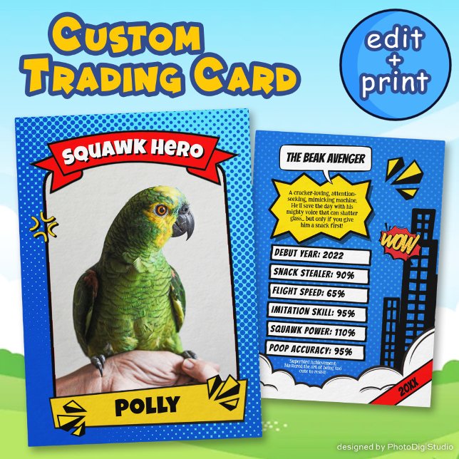 Cartão De Contato Pet Comic Trading Card Engraçado Presente Personal (Pet Comic Trading Card Funny Custom Bird Gift, Bird Trading Card)