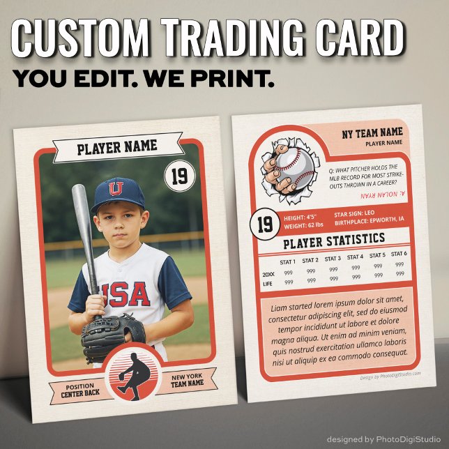 Cartão De Contato Placa Comercial Personalizada De Baseball, Placa D (Vintage Custom Baseball Trading Card, Red Player Card)