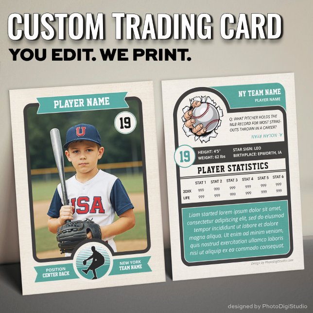 Cartão De Contato Placa Comercial Personalizada De Baseball, Placa D (Vintage Custom Baseball Trading Card, Teal Player Card)