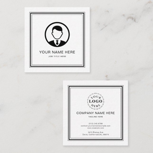 Cartão De Contato Placa de chamada branca Elegante com script preto (Frente/Verso)