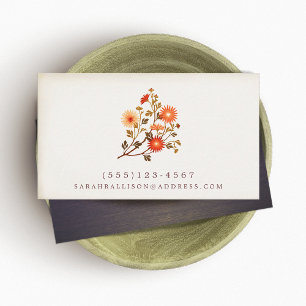 Cartão De Contato Placa de Chamada Floral Vintage Flor Laranja Verme