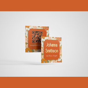 Cartão De Contato Placa de Chamada Quadrada Floral do Groove Laranja