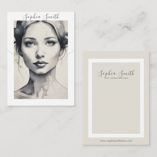 Cartão De Contato Placa de Exibição de Colar de Ilustração Feminina (Frente/Verso)