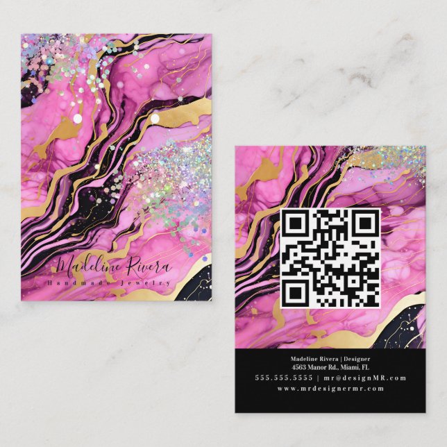 Cartão De Contato Placa de exibição de emarração de mármore preto op (Frente/Verso)