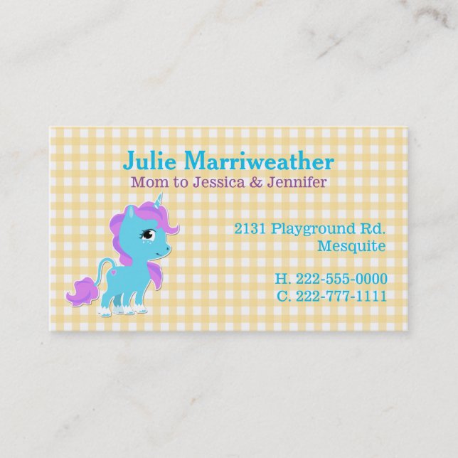 Cartão De Contato Placa de Mamãe Personalizada do Unicorn Colorida e (Frente)