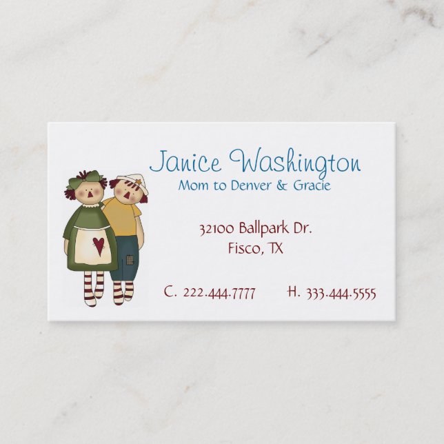 Cartão De Contato Placa de Mamãe Personalizada Raggedy Dolls (Frente)