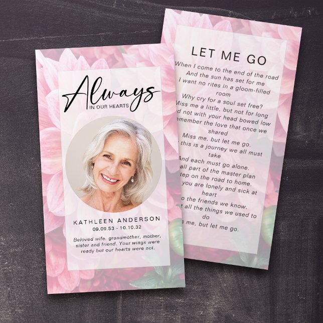 Cartão De Contato Placa Poem Funeral | Floral Dahlias (Criador carregado)