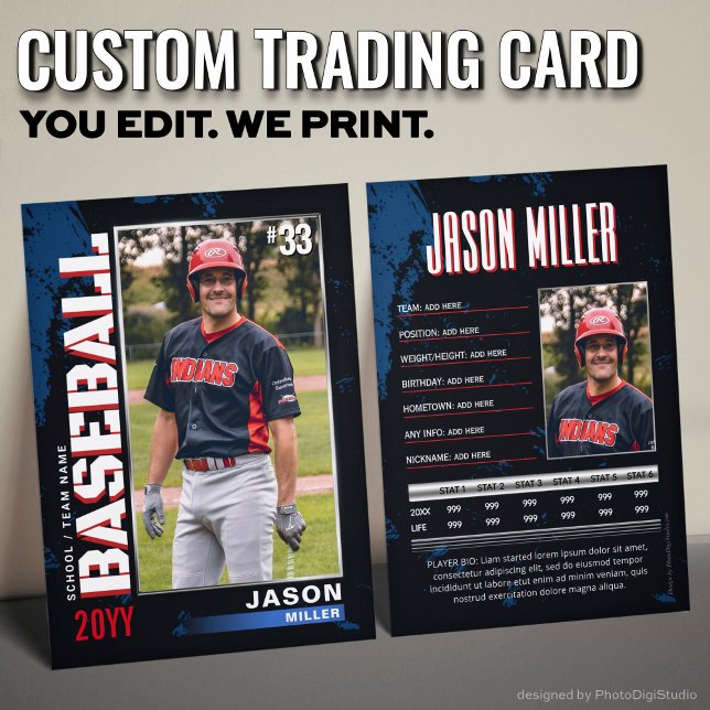 Cartão De Contato Placa PRO Baseball com Placa de Negociação de Joga (Custom Baseball Trading Card PRO Player Stats Card)
