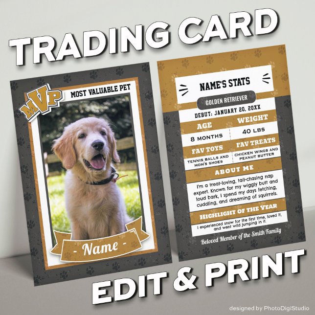 Cartão De Contato Placas de Comércio de Pet Personalizadas da MVP Ca (MVP Custom Pet Trading Card Template and Print)