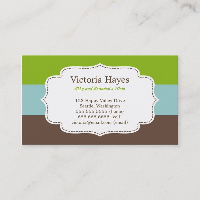 Cartão De Contato Placas De Mamãe Da Faixa De Doce (Frente)