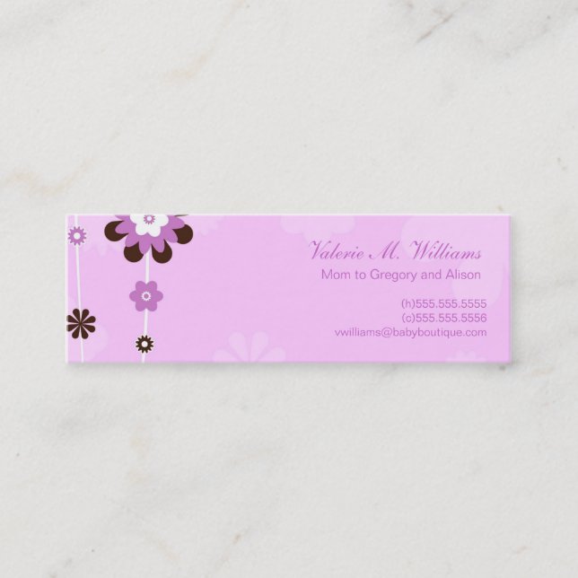 Cartão De Contato Placas de Mamãe de Flores Rosa (Frente)