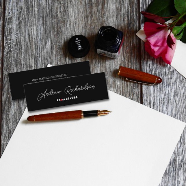 Cartão De Contato Preto elegante vermelho moderno script (Criador carregado)