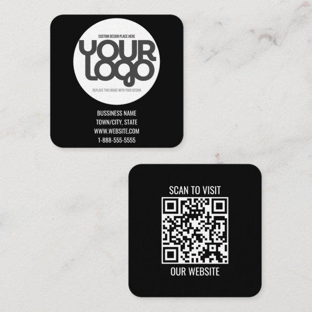 Cartão De Contato QR Code Customizable Modern Black Business Card (Frente/Verso)