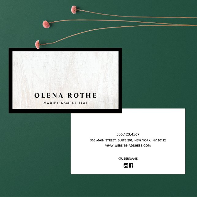 Cartão De Contato Quic Black Border White Wood Professional (Criador carregado)