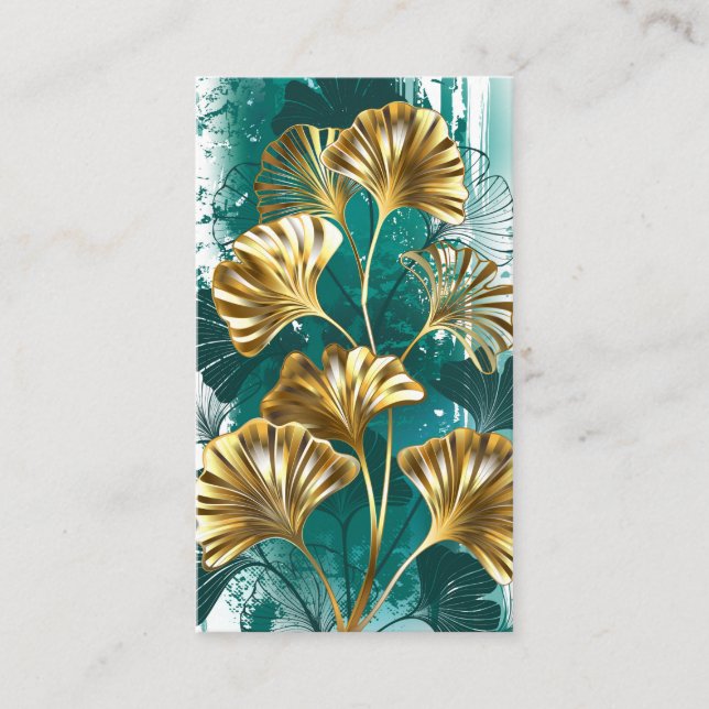 Cartão De Contato Ramificação com Ouro deixa Ginko Biloba (Frente)