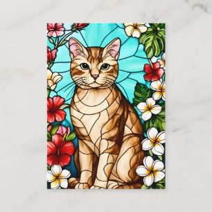 Cartão De Contato Retrato Felino Artístico entre Flores Tropicais 