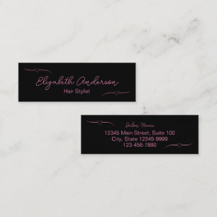 Cartão De Contato Script manuscrito Preto e Rosa Lista de Cabelos