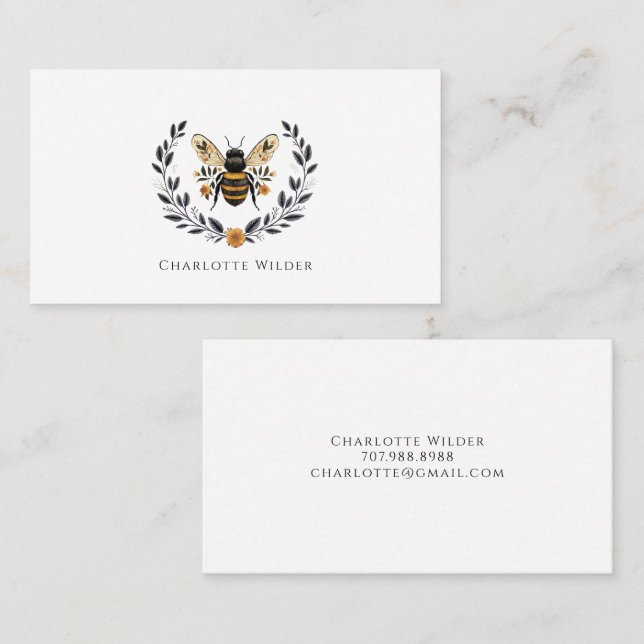 Cartão De Contato Script Signature Personalized Bee Floral  (Frente/Verso)