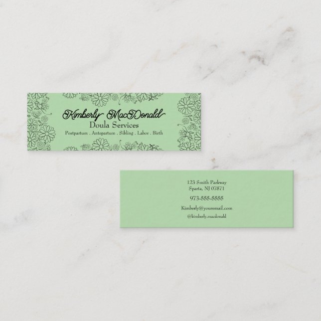 Cartão De Contato Serviços de doula de script Sage Green (Frente/Verso)
