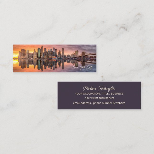 Cartão De Contato Skyline de Nova Iorque de Texto Personalizado (Frente/Verso)