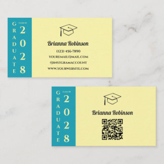 Cartão De Contato Soft Yellow Modern Graduation QR Code Name Card