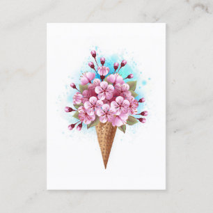 Cartão De Contato Sorvete Waffle Rosa Sakura Cone