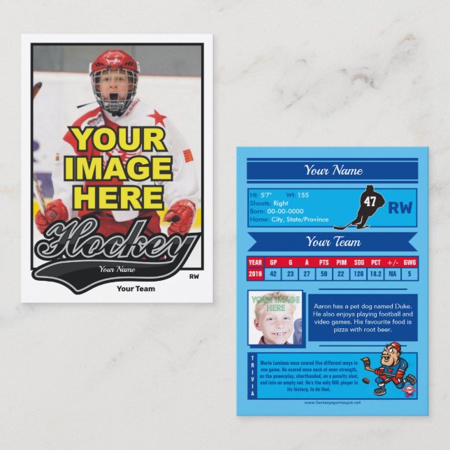Cartão De Contato Swash Hockey Trading Card - Estatísticas Personali (Frente/Verso)