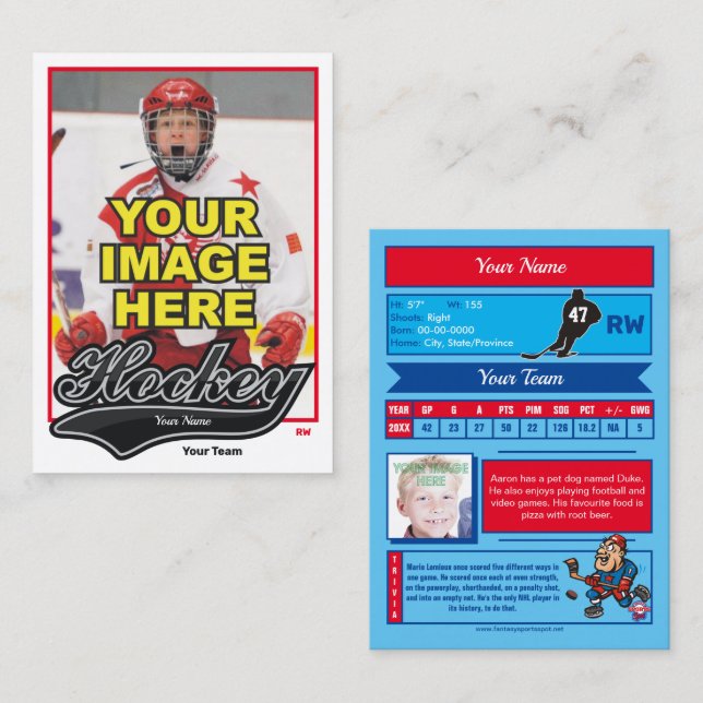 Cartão De Contato Swash Hockey Trading Card - Estatísticas Personali (Frente/Verso)