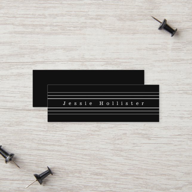 Cartão De Contato Texto personalizado e faixas modernas | Preto e br (Frente/Verso In Situ)